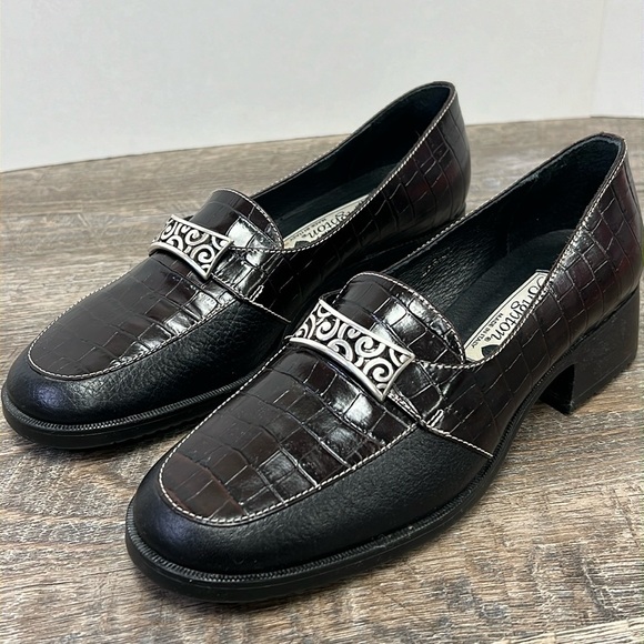 Brighton SABINA Two Tone Embossed Leather Loafers Size 7 - Picture 1 of 14